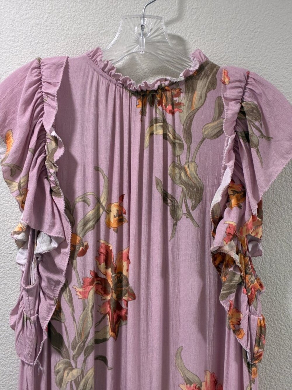 SUNDANCE Tierra Lavender/Yellow Floral Flutter Sleeve Tiered Maxi Dress Women XL - Picture 9 of 13